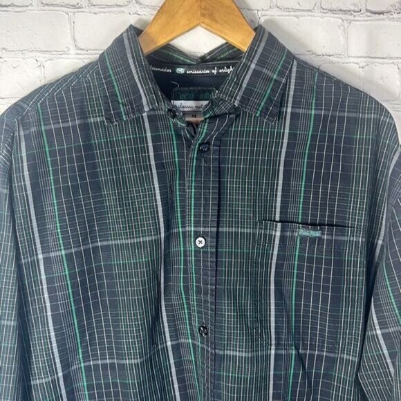 Ecko Unitd Mens L Large Shirt Button Front Plaid Green  Black Cotton Classic - Picture 2 of 6